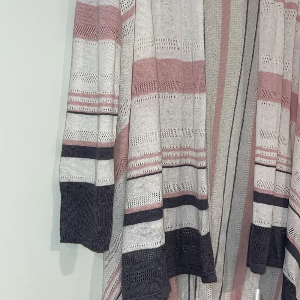 RACHEL ZOE Linen Knit Waterfall Open Wrap Cardigan Pink Gray White Eyelet - Picture 2 of 8